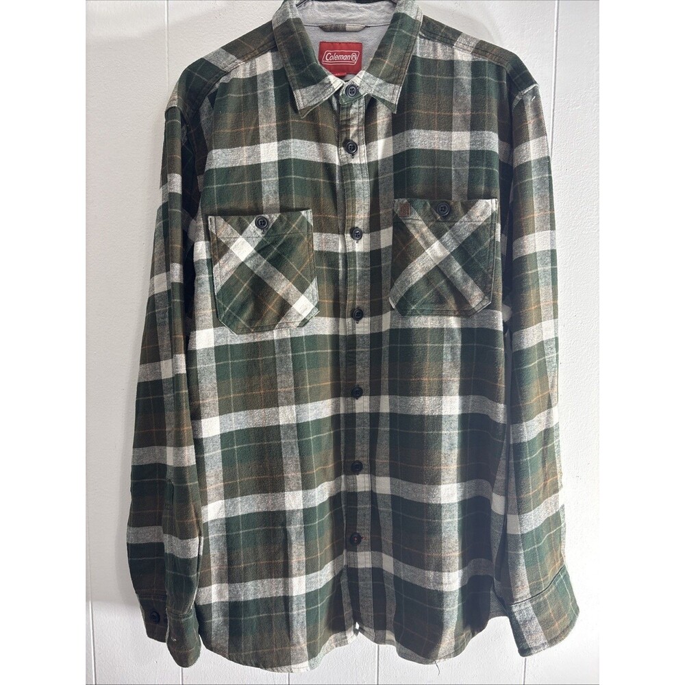 Coleman Mens Flannel Shirt XL Green Plaid Long Sleeve Lumberjack CabinCore NWOT